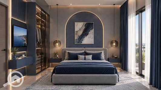 شقة 2 غرفة نوم للبيع في الغردقة، البحر الأحمر - Luxurious Navy and Grey Bedroom. png