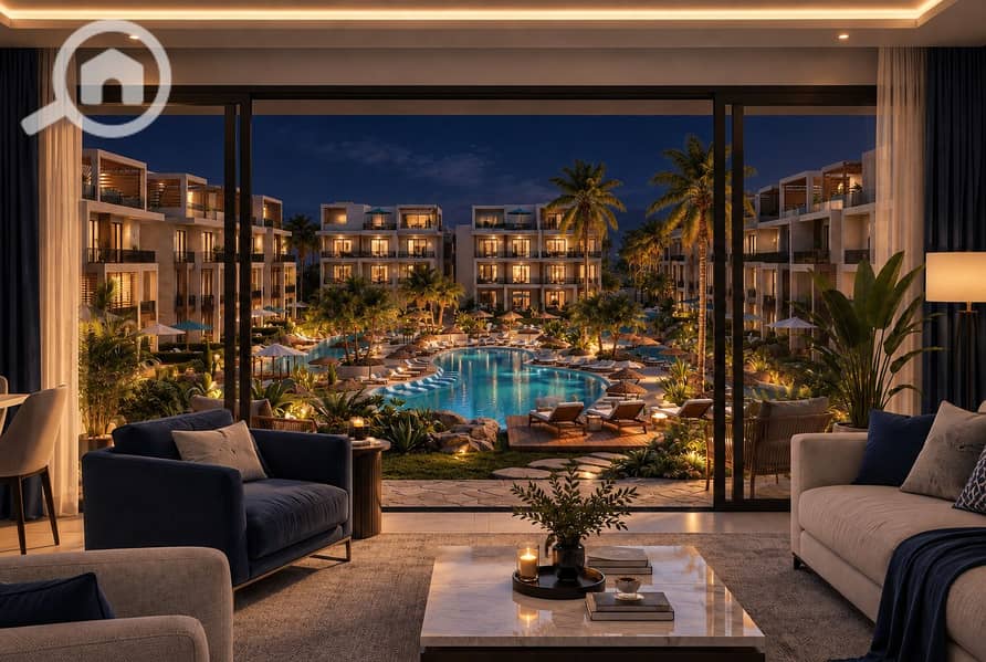 Luxury Living Room Overlooking a Tropical Resort. png Luxury Living Room Overlooking a Tropical Resort. png