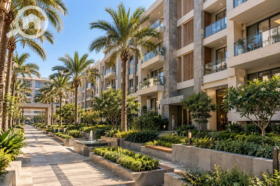 Modern Courtyard with Palms and Water Features. png Modern Courtyard with Palms and Water Features. png