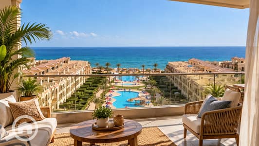 شاليه 3 غرف نوم للبيع في العين السخنة، السويس - Sunlit Coastal Resort Terrace Retreat. png